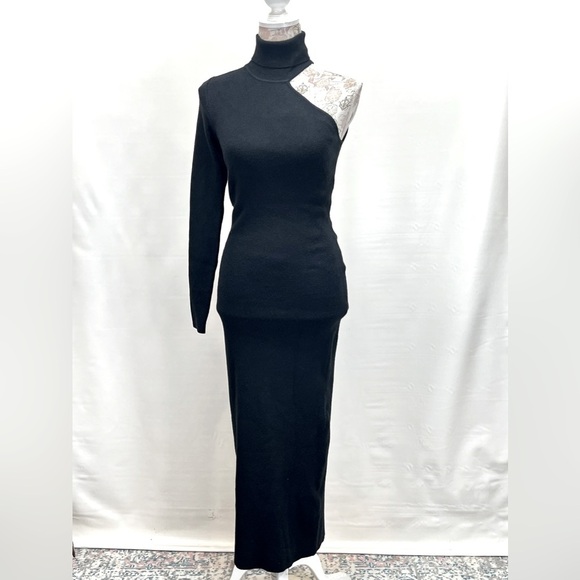 BARDOT Black knit turtleneck one‎ shoulder midi dress size - Picture 4 of 15